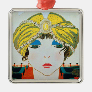 FRAU MIT ORIENTAL YELLOW TURBAN SILBERNES ORNAMENT