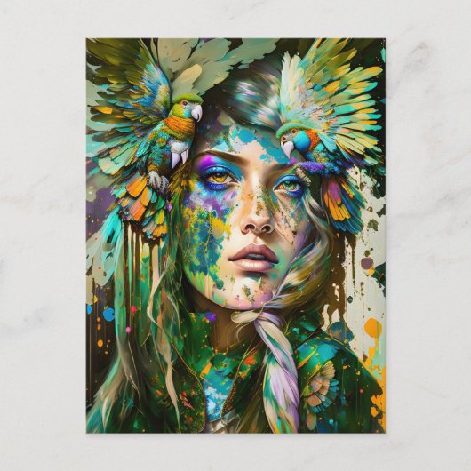 Frau mit Papagei, Postkreuz Postkarte (Vorderseite)