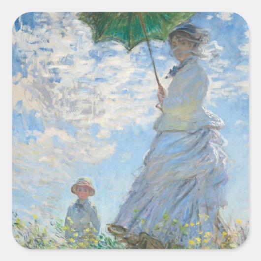 Frau mit Parasol (1875) - Claude Monet Art Quadratischer Aufkleber (Vorderseite)