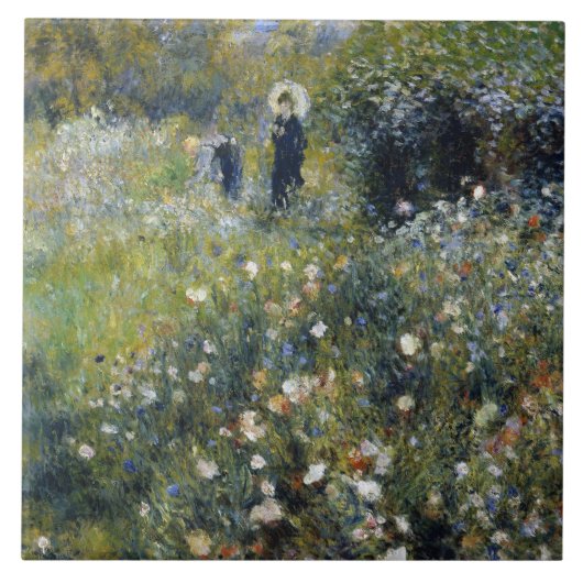 Frau mit Parasol im Garten von Auguste Renoir Fliese (Vorderseite)