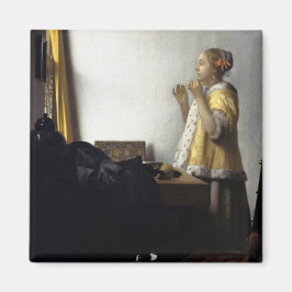 Frau mit Pearl Necklace von Johannes Vermeer Magnet