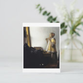 Frau mit Pearl Necklace von Johannes Vermeer Postkarte (Stehend Vorderseite)
