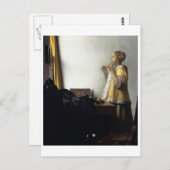 Frau mit Pearl Necklace von Johannes Vermeer Postkarte (Vorne/Hinten)
