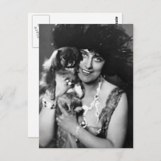 Frau mit Pekingese, 1920er Postkarte (Vorne/Hinten)