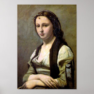Frau mit Perle, Camille Corot, 1868-1870 Poster