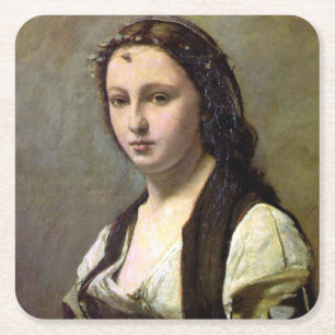 Frau mit Perle, Camille Corot, 1868-1870 Rechteckiger Pappuntersetzer