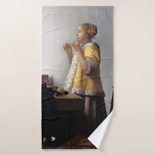 Frau mit Perlenschnur, Johannes Vermeer Badehandtuch (Badehandtuch)