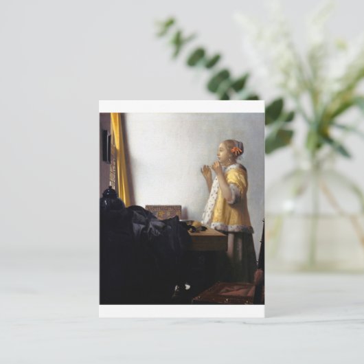 Frau mit Perlenschnur, Johannes Vermeer Postkarte (Stehend Vorderseite)
