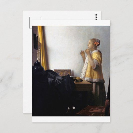 Frau mit Perlenschnur, Johannes Vermeer Postkarte (Vorne/Hinten)