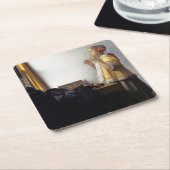 Frau mit Perlenschnur, Johannes Vermeer Rechteckiger Pappuntersetzer (angewinkelt)