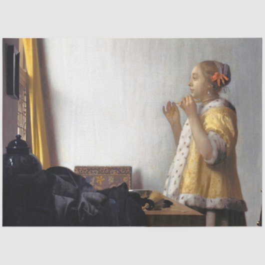 Frau mit Perlenschnur, Johannes Vermeer Seidenpapier (Vorderseite)