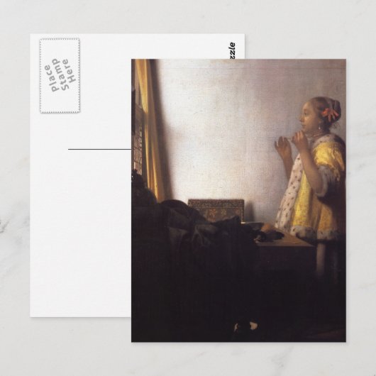 Frau mit Perlenschnur Postkarte (Vorne/Hinten)