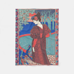 Frau mit Pfauen Art Nouveau Vintage Fine Art Fleecedecke