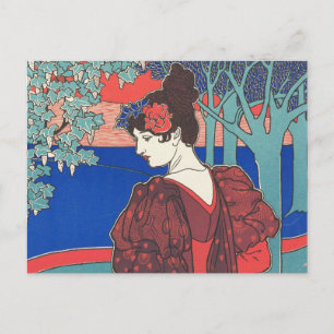 Frau mit Pfauen Art Nouveau Vintage Fine Art Postkarte