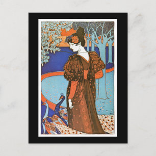 Frau mit Pfauen – Louis Rhead Postkarte