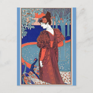 Frau mit Pfauen von: Louis John Rhead Postkarte