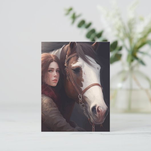 Frau mit Pferd Postkarte (Stehend Vorderseite)