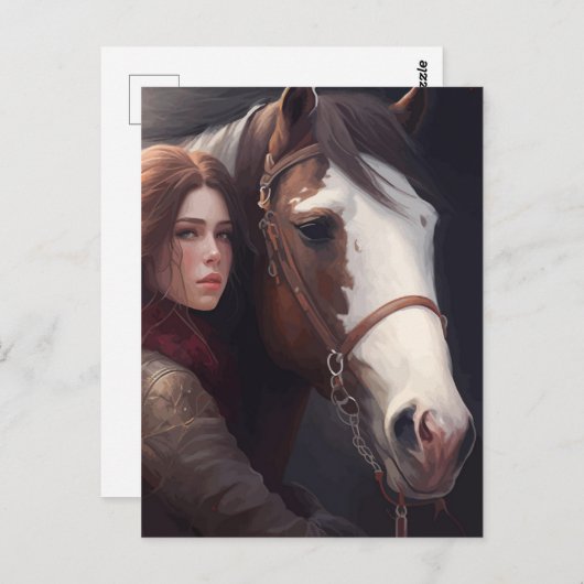 Frau mit Pferd Postkarte (Vorne/Hinten)