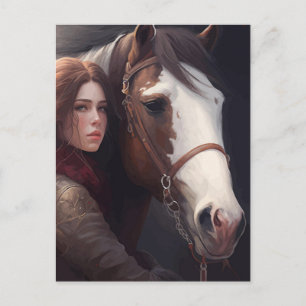 Frau mit Pferd Postkarte