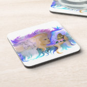 Frau mit Pferd und Schmetterling Getränkeuntersetzer (Linke Seite)