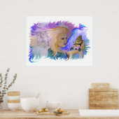 Frau mit Pferd und Schmetterling in Hand Poster (Küche)