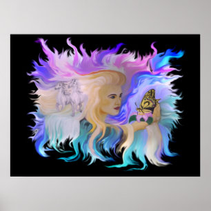 Frau mit Pferd und Schmetterling Poster
