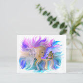 Frau mit Pferd und Schmetterling Postkarte (Stehend Vorderseite)