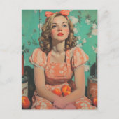 Frau mit Pfirsichen Retro-Fantasy Postkarte (Vorderseite)