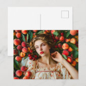 Frau mit Pfirsichen und Kirschen Postkarte (Vorne/Hinten)