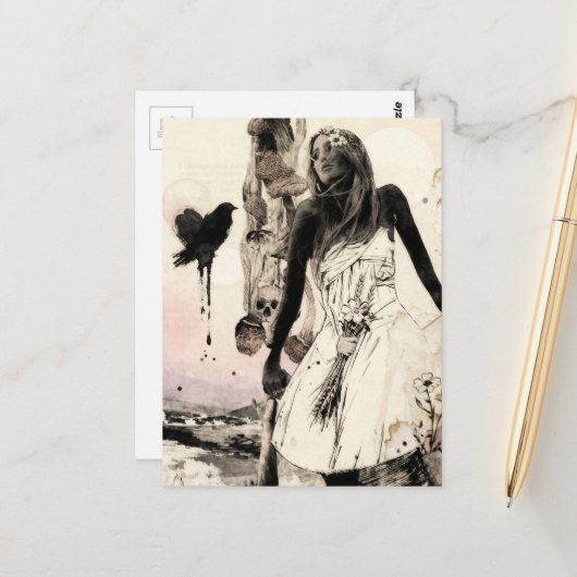 Frau mit Pilzen surreale Collage Postkarte (Vorderseite/Rückseite Beispiel)
