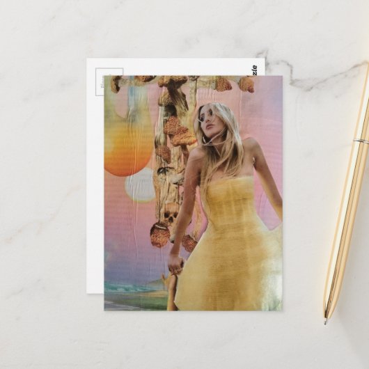 Frau mit Pilzen surreale Collage Postkarte (Vorderseite/Rückseite Beispiel)
