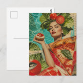 Frau mit Pizza und Salat Collage Postkarte (Vorne/Hinten)