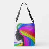 Frau mit Rainbow-Hair-Cross-Body-Tasche oder Tasch Tragetaschen Mit Langen Trägern (Rückseite)