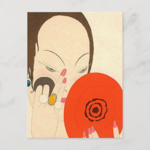 FRAU MIT RED MIRROR Deko Beauty Fashion Makeup Postkarte