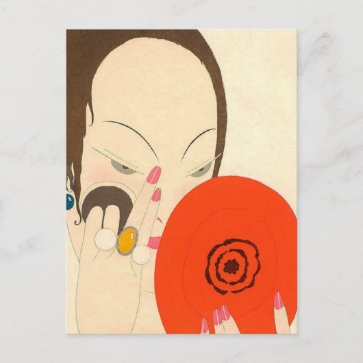 FRAU MIT RED MIRROR Deko Beauty Fashion Makeup Postkarte (Vorderseite)