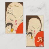 FRAU MIT RED MIRROR Deko Beauty Fashion Makeup Visitenkarte (Vorne/Hinten)