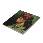 Frau mit Red Ribbon Portrait von Vincent van Gogh Fliese (Seite)
