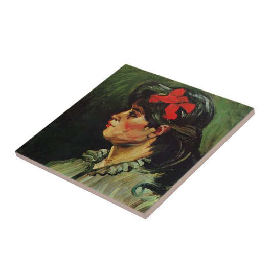 Frau mit Red Ribbon Portrait von Vincent van Gogh Fliese (Seite)