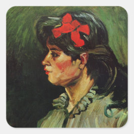 Frau mit Red Ribbon Portrait von Vincent van Gogh Quadratischer Aufkleber