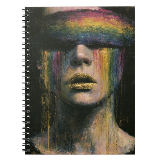 Frau mit Regenbogenblindfold Notizblock (Vorderseite)