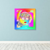 Frau mit Regenbogenbrille + eine Spiegelscheibe Leinwanddruck (Insitu (Holzboden))