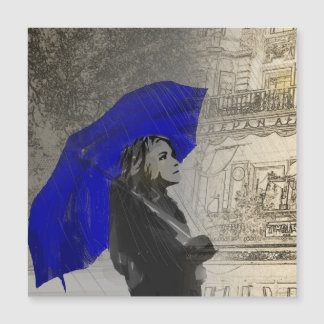 Frau mit Regenschirm im Regen Magnetkarte