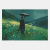 Frau mit Regenschirm in grüner Wiese Geschenkpapier Set (Vorderseite 3)