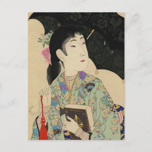 Frau mit Regenschirm und Western Postkarte (Vorderseite)