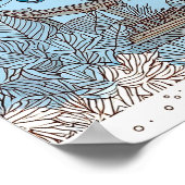 Frau mit Rentieren im Schnee durch Blockhütte Poster (Ecke)