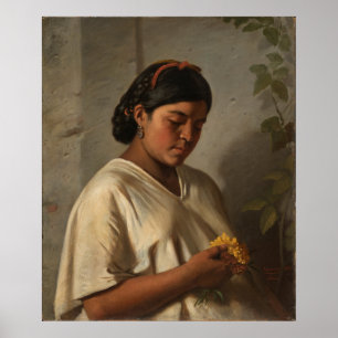 Frau mit Ringelblume, Berühmtes Gemälde Poster