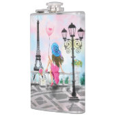 Frau mit rosa Ballon in Paris Flask Flachmann (Links)
