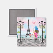 Frau mit rosa Ballon in Paris Magnet Geschenk (Vorderseite/Rückseite)