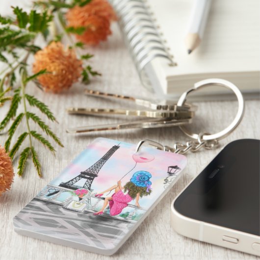 Frau mit rosa Ballon in Paris Schlüsselanhänger Ge (Vorderseite rechts)