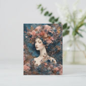 Frau mit rosa Blume, gemischte Medienkollektion Postkarte (Stehend Vorderseite)